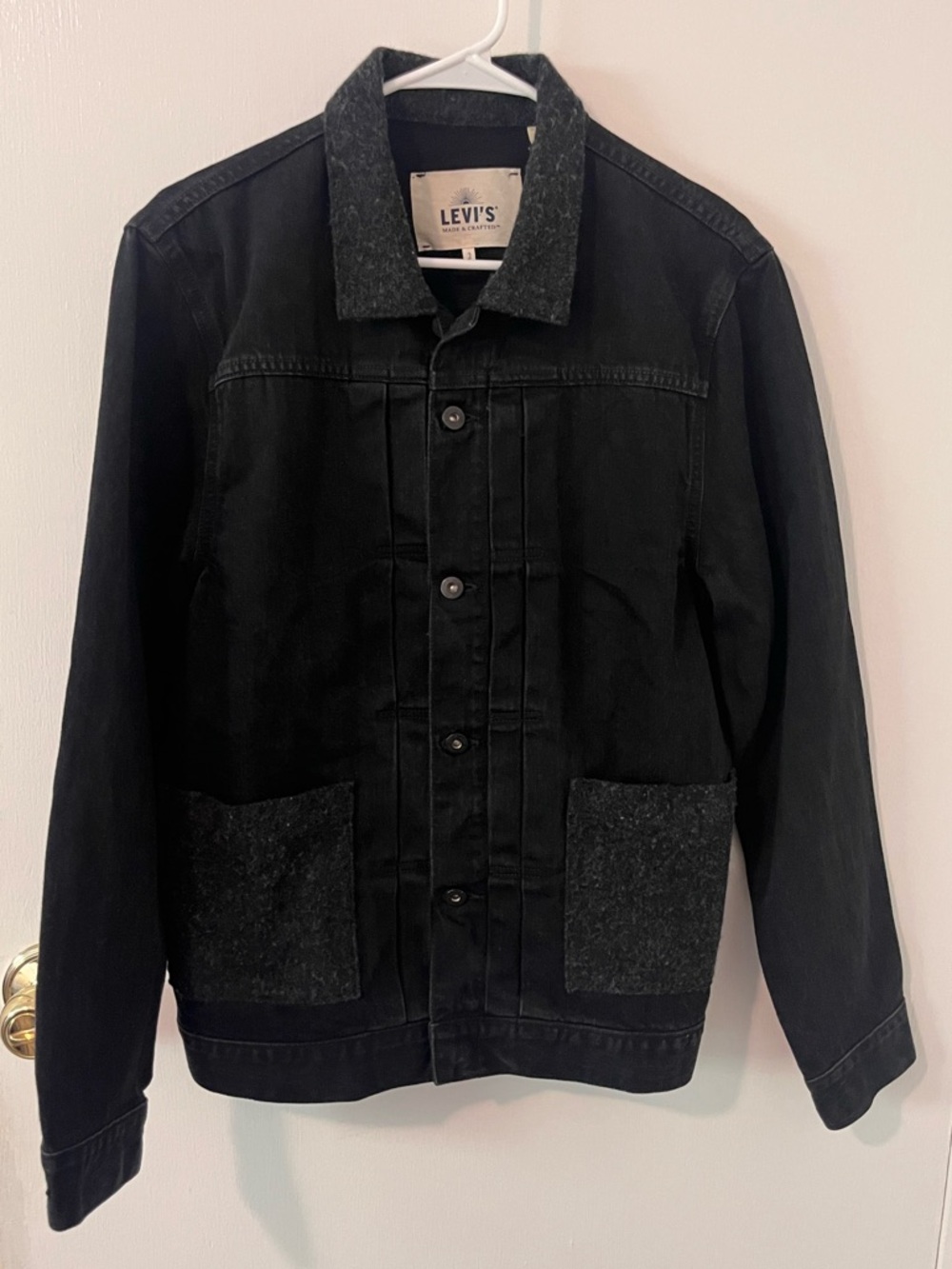 Levi’s Made & Crafted Black Denim Jacket with Felted Wool Pockets Size 2 Medium